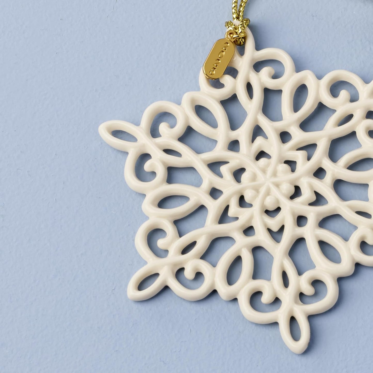 Snow Fantasies Snowflake Ornament, Made from Porcelain with A Gold Cord for Hanging, Christmas Tree Decoration, Winter Tree Decor