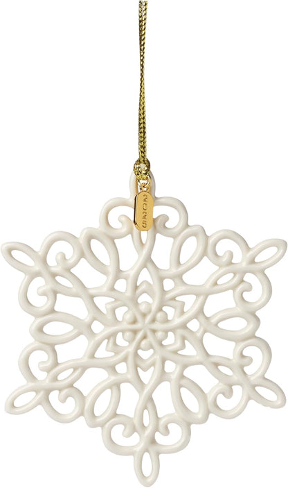 Snow Fantasies Snowflake Ornament, Made from Porcelain with A Gold Cord for Hanging, Christmas Tree Decoration, Winter Tree Decor