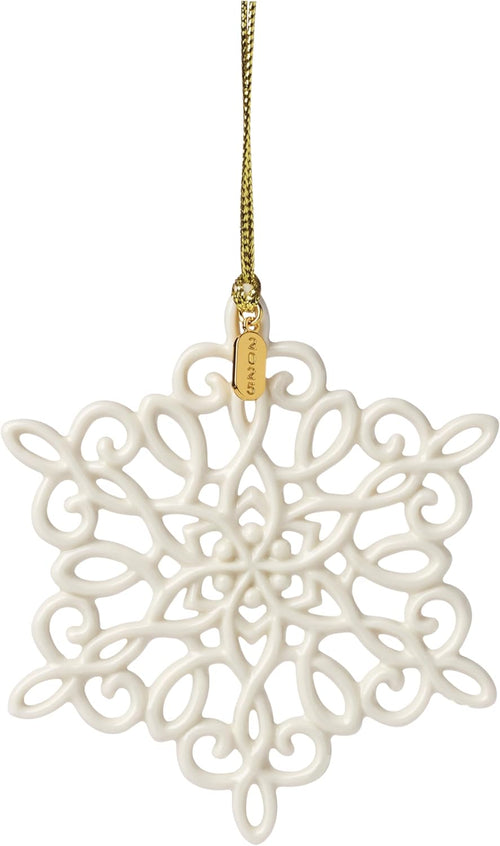 Snow Fantasies Snowflake Ornament, Made from Porcelain with A Gold Cord for Hanging, Christmas Tree Decoration, Winter Tree Decor