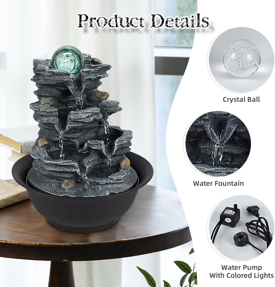 Tabletop Water Indoor Fountain Waterfall Indoor Water Fountains Feng Shui Zen Decorative Desktop Fountain