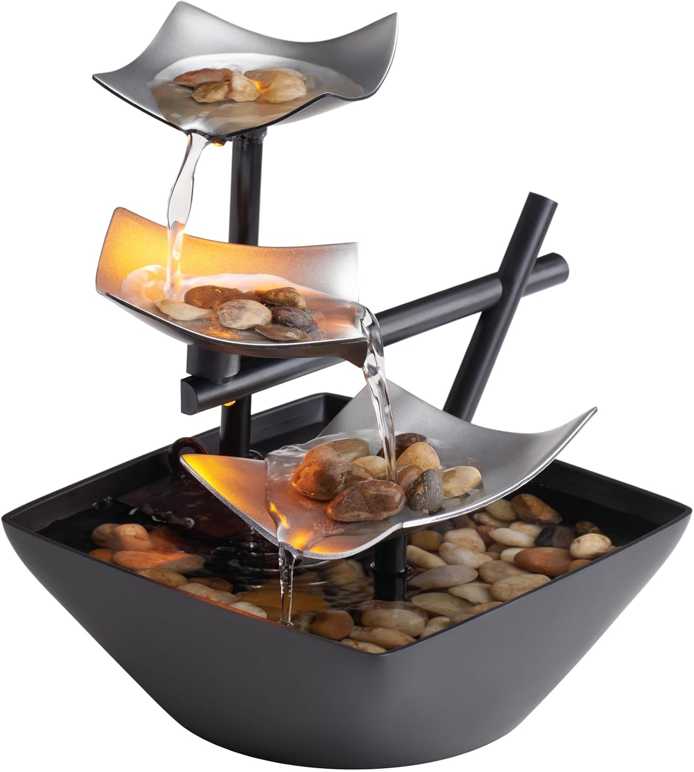 Tabletop Water Fountain, Home Décor Soothing Sound Machine - Automatic Pump, Deep Basin & Natural River Rocks.