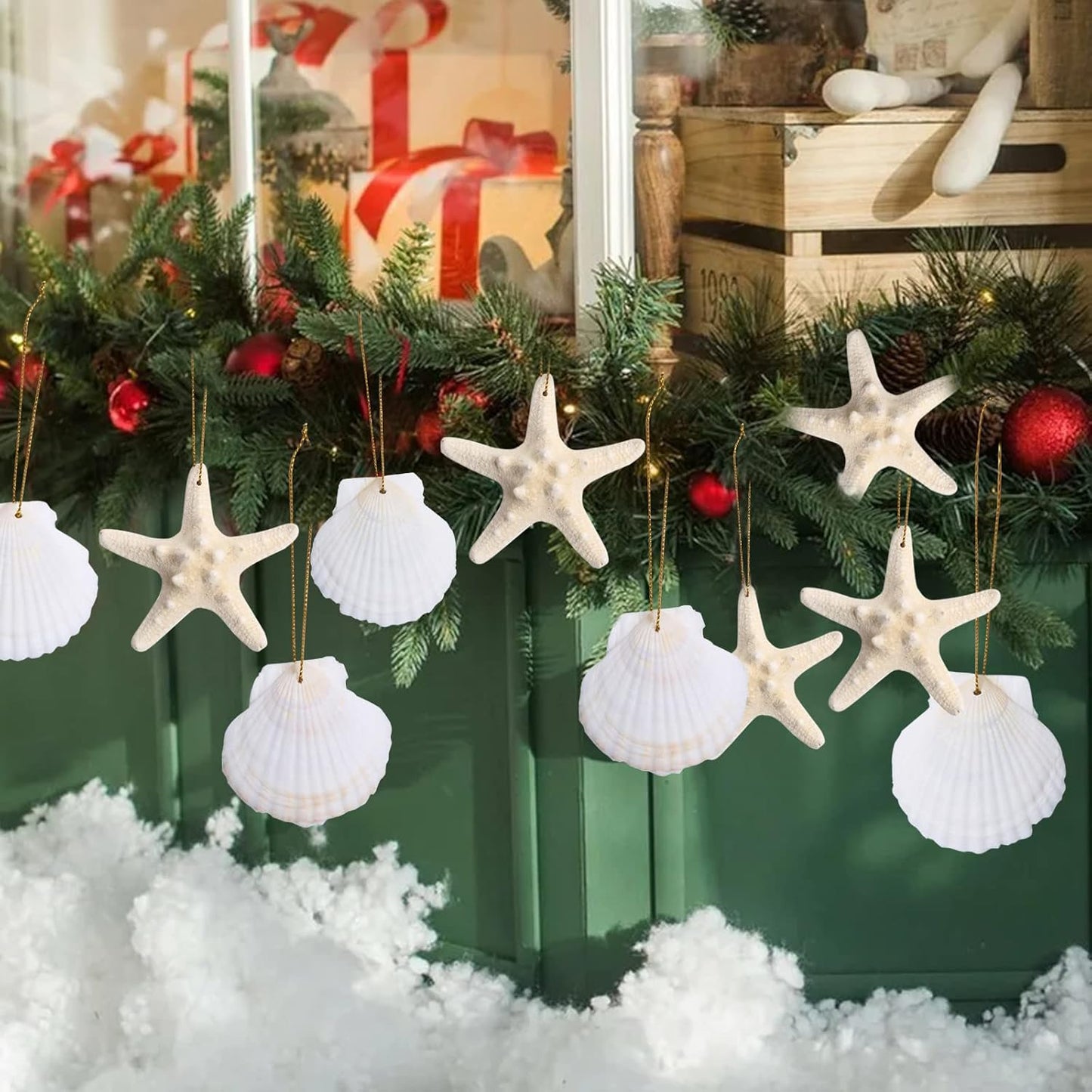 20 PCS Christmas Tree Hanging Ornaments Natural Starfish Sea Shells Decorations Beach Style