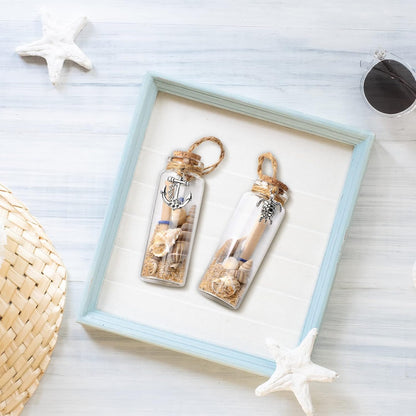 6 Pcs Coastal Beach Ornaments Nautical Glass Message Bottle Christmas Ocean Sand Jar Hanging Ornaments Decorations with Seashell