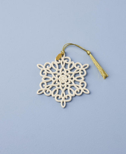 Snow Fantasies Snowflake Ornament, Made from Porcelain with A Gold Cord for Hanging, Christmas Tree Decoration, Winter Tree Decor