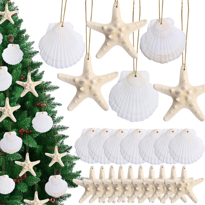 20 PCS Christmas Tree Hanging Ornaments Natural Starfish Sea Shells Decorations Beach Style