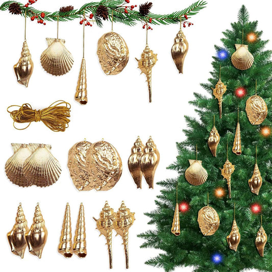 Sea Shell Ornaments for Christmas - 12PCS Plated Champagne Small Ornaments