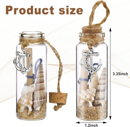 6 Pcs Coastal Beach Ornaments Nautical Glass Message Bottle Christmas Ocean Sand Jar Hanging Ornaments Decorations with Seashell
