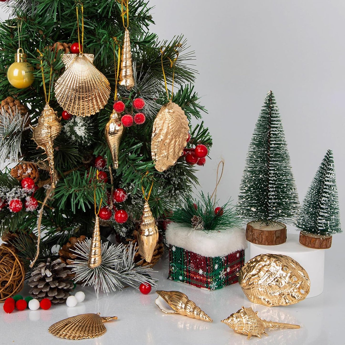 Sea Shell Ornaments for Christmas - 12PCS Plated Champagne Small Ornaments