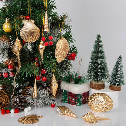 Sea Shell Ornaments for Christmas - 12PCS Plated Champagne Small Ornaments